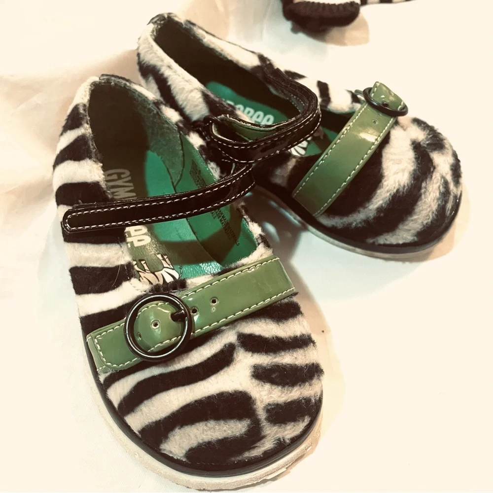 Vintage Gymboree Toddler Girl’s Shoes Size 4 Mod Zebra Furry Mary Jane
